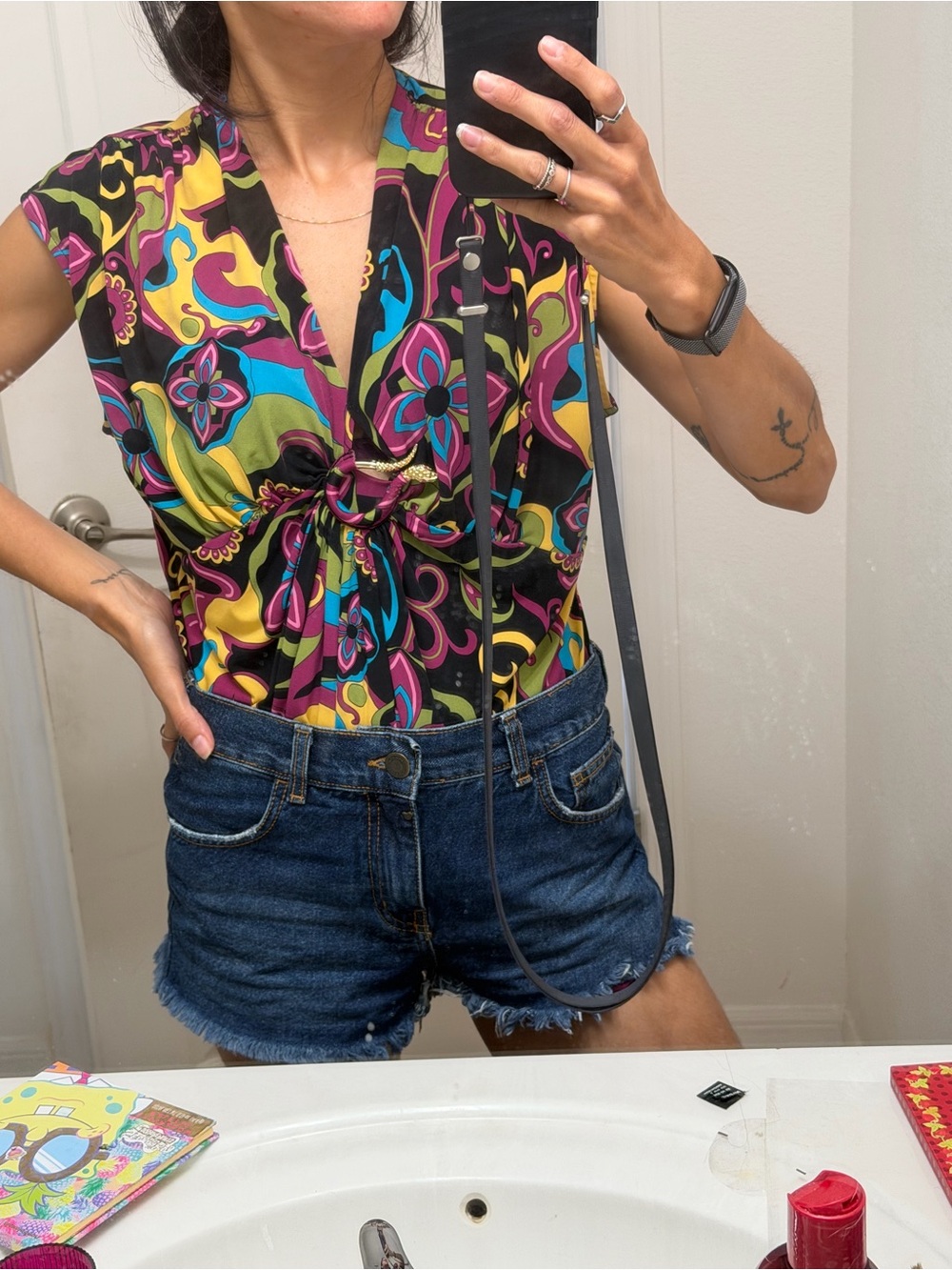 Bisou Bisou Y2K Psychedelic Print Ring Detail Top XL